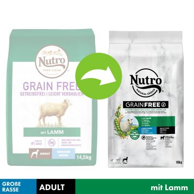 Nutro Grain Free Adult s jahňacím pre veľkých psov - výhodné balenie: 2 x 10 kg