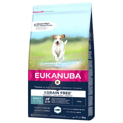 Eukanuba Grain Free Adult Small / Medium Breed Salmon - výhodné balenie: 2 x 12 kg