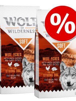 Výhodné balenie Wolf of Wilderness "Soft & Strong" 2 x 12 kg - Wide Acres - kuracie