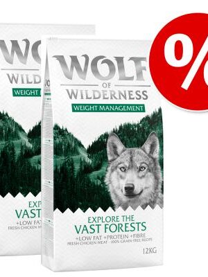 Výhodné balenie Wolf of Wilderness "Explore" 2 x 12 kg - Explore The Vast Forests - Weight Management